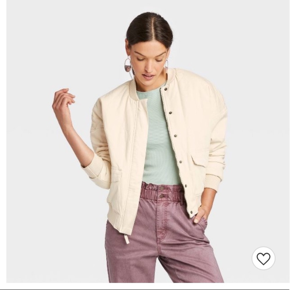 Universal Thread Womens Cream Quilted Zip-Up Jacket Size Small